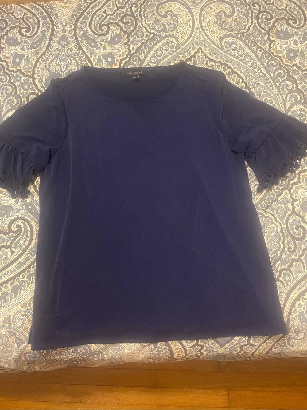 Banana Republic Navy Eyelet Ruffle Sleeve Blouse
